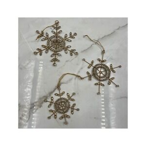 Balsam Hill Gold Crystal Snowflake Christmas Ornaments Handcrafted Amber Clear-3